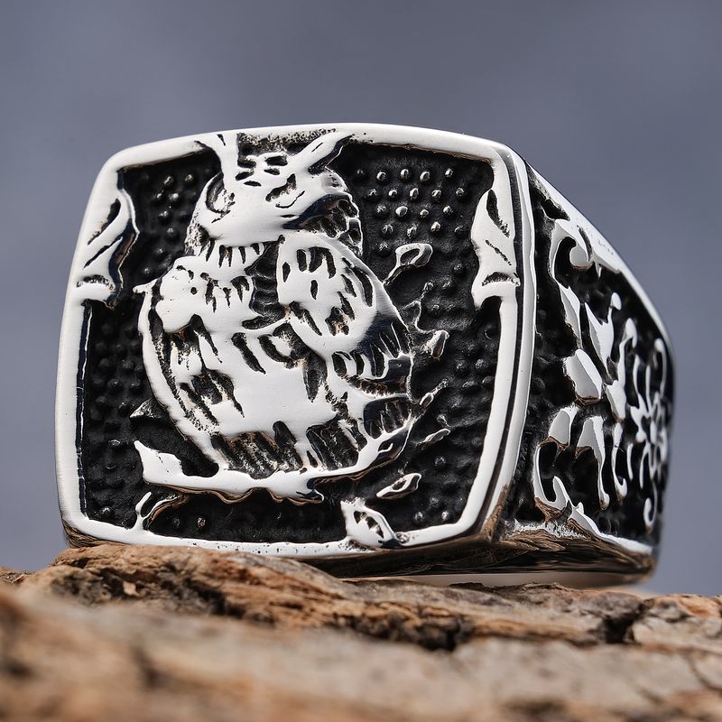 Hip-Hop Streetwear Geometric 304 Stainless Steel Carving Men's Rings