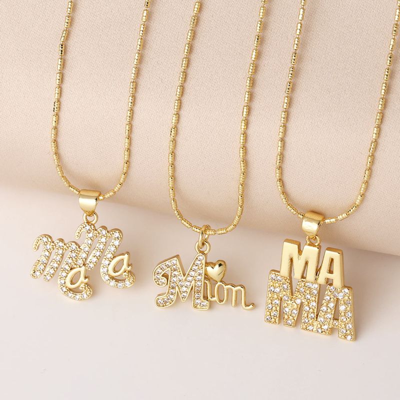 Copper 18K Gold Plated Simple Style Classic Style Plating Inlay Letter Zircon Pendant Necklace