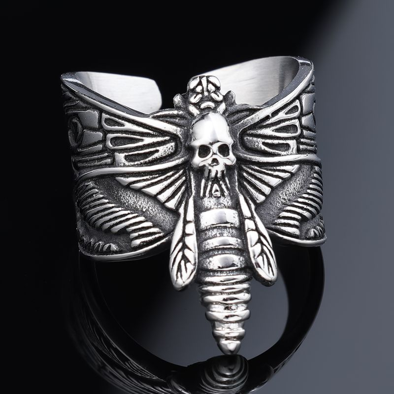 Hip-Hop Streetwear Skull 304 Stainless Steel Carving Men's Rings