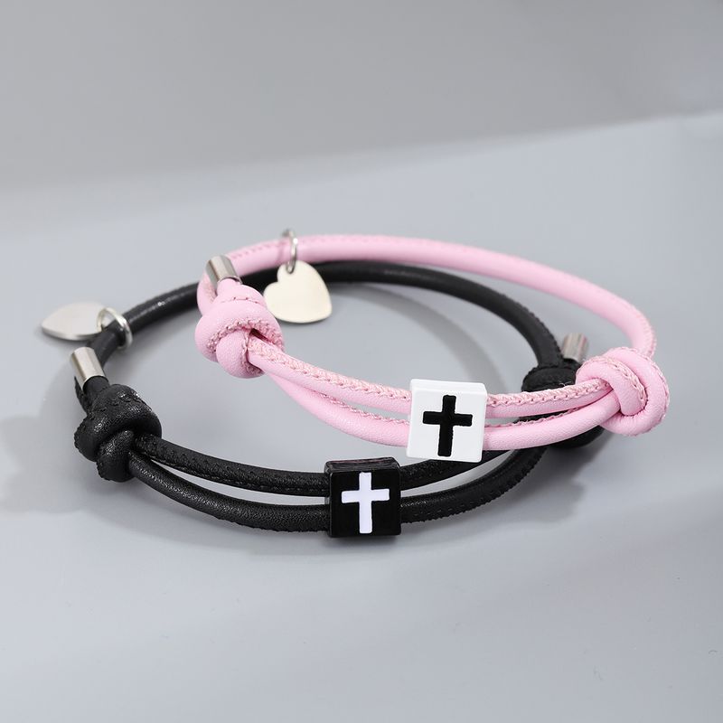 Casual Simple Style Cross Heart Shape Alloy Rope Couple Bracelets