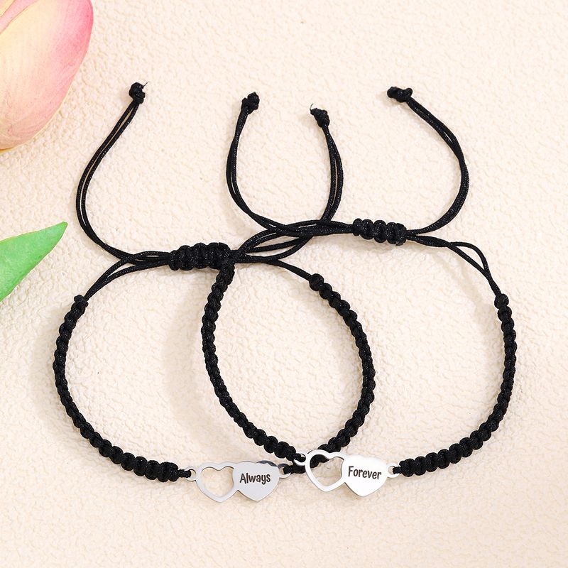Casual Simple Style Letter Heart Shape Alloy Rope Braid Hollow Out Couple Bracelets