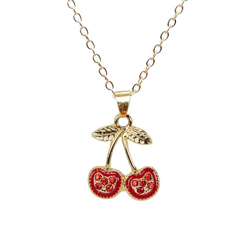 IG Style Sweet Cherry Alloy Enamel Inlay Rhinestones Women's Earrings Necklace