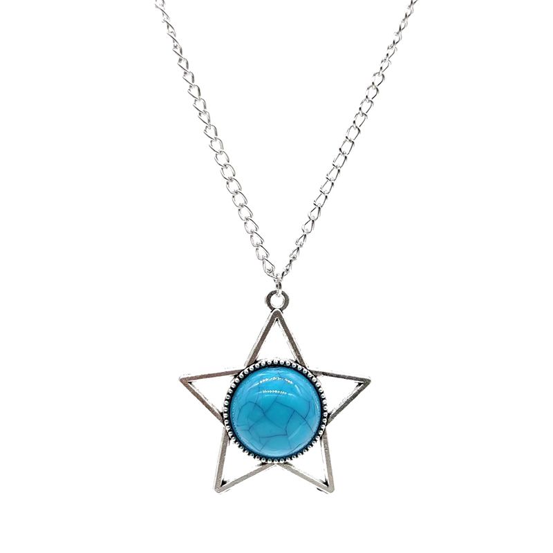 Großhandel Schmuck Retro Einfacher Stil Pentagramm Zinklegierung Harz Inlay Halskette Mit Anhänger