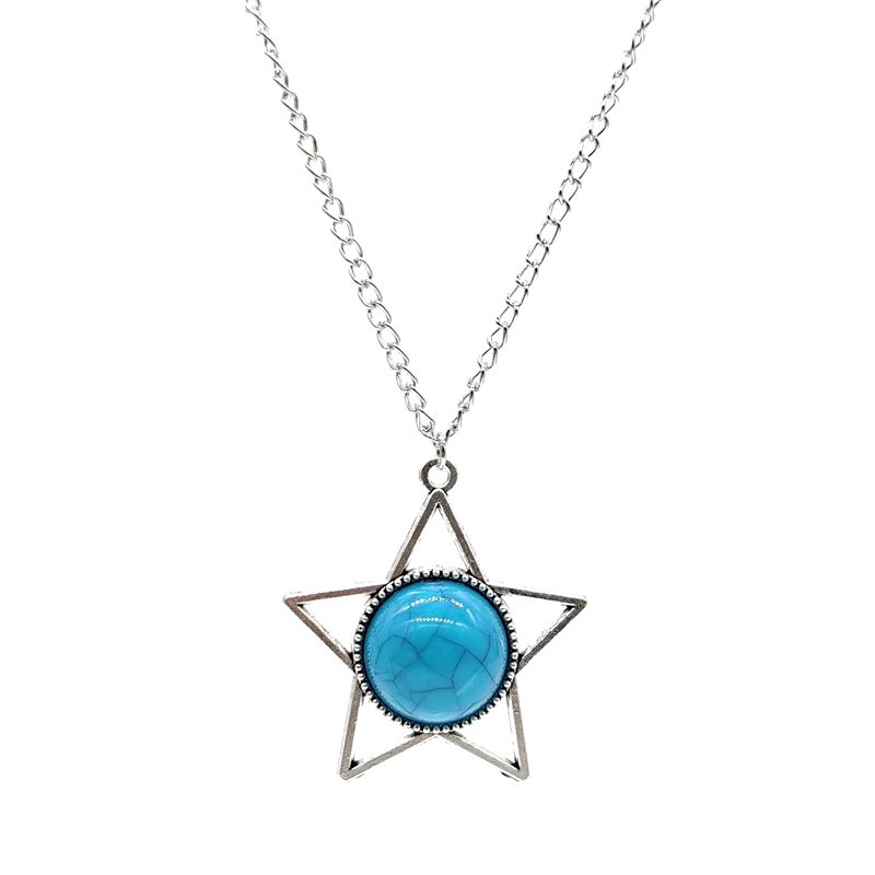 Wholesale Jewelry Retro Simple Style Pentagram Zinc Alloy Resin Inlay Pendant Necklace