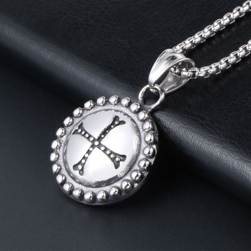 Cool Style Cross Round 304 Stainless Steel Unisex Pendant Necklace