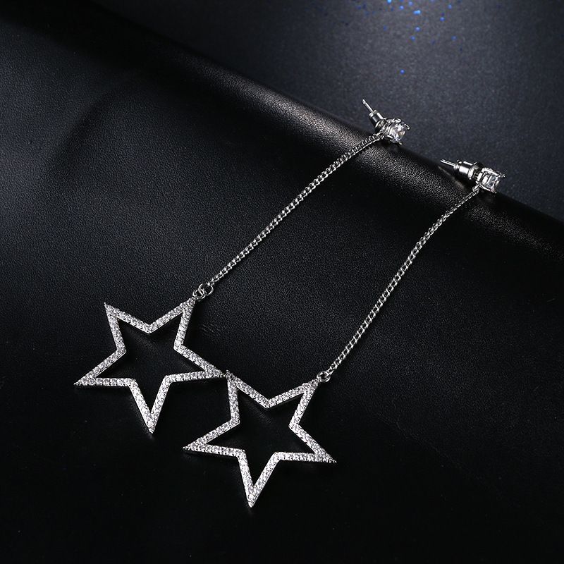 1 Pair Casual Exaggerated Pentagram Plating Inlay Copper Zircon White Gold Plated Drop Earrings