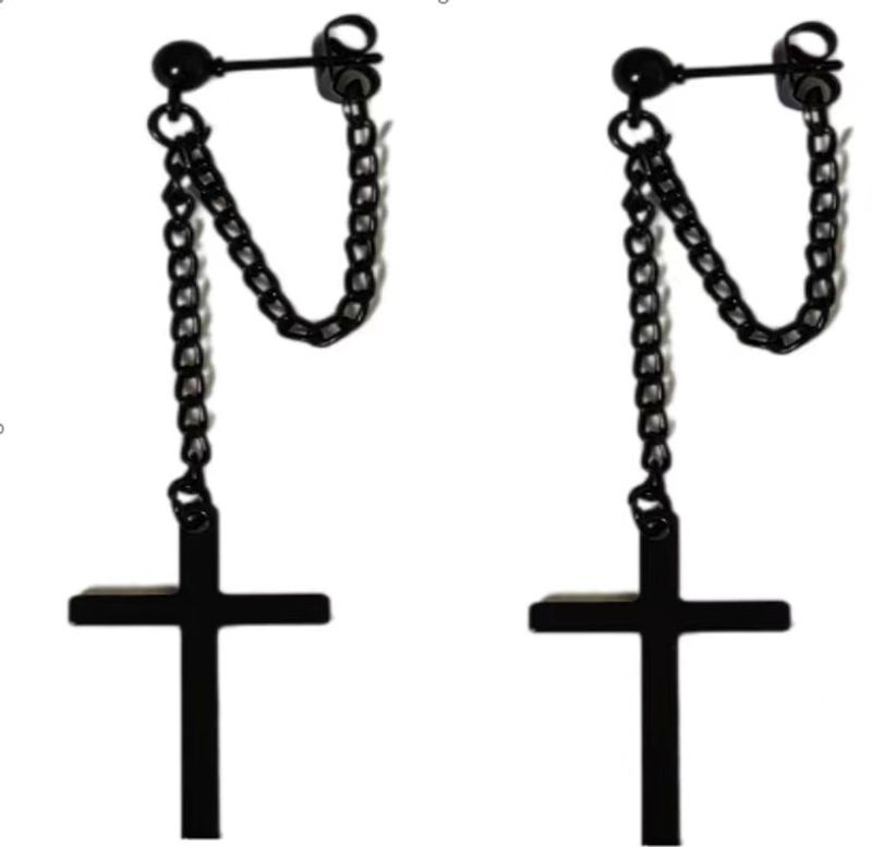 1 Pair Classic Style Cross Plating 201 Stainless Steel Black Plated Drop Earrings