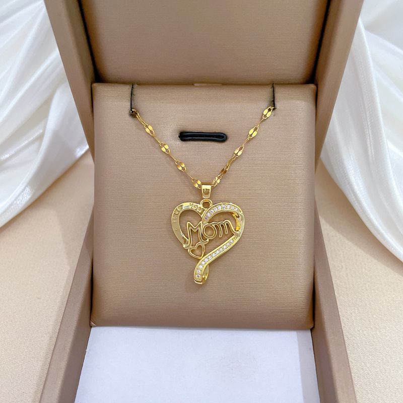 Titanium Steel Copper Simple Style Classic Style Inlay Letter Heart Shape Zircon Pendant Necklace