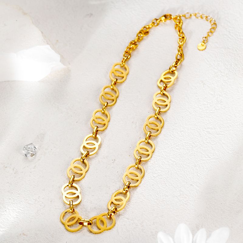 304 Stainless Steel 14K Gold Plated Simple Style Classic Style Plating Solid Color Necklace