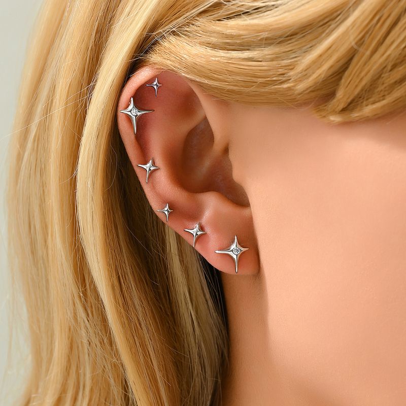 1 Set Simple Style Star Inlay Copper Zircon Gold Plated Ear Studs
