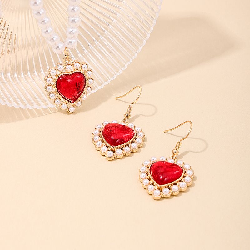Simple Style Classic Style Heart Shape Alloy Inlay Artificial Pearls Resin Women's Jewelry Set