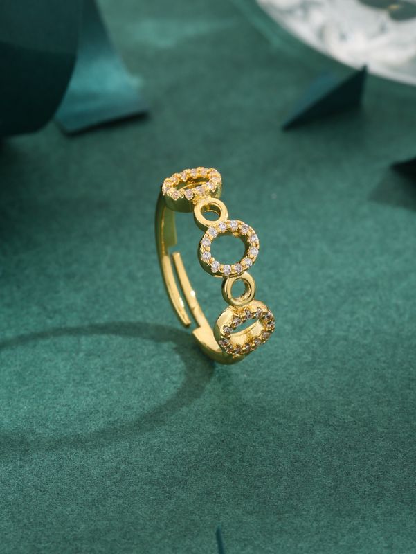 Kupfer 18 Karat Vergoldet Vintage-Stil Dame Klassischer Stil Inlay Runden Zirkon Verstellbarer Ring