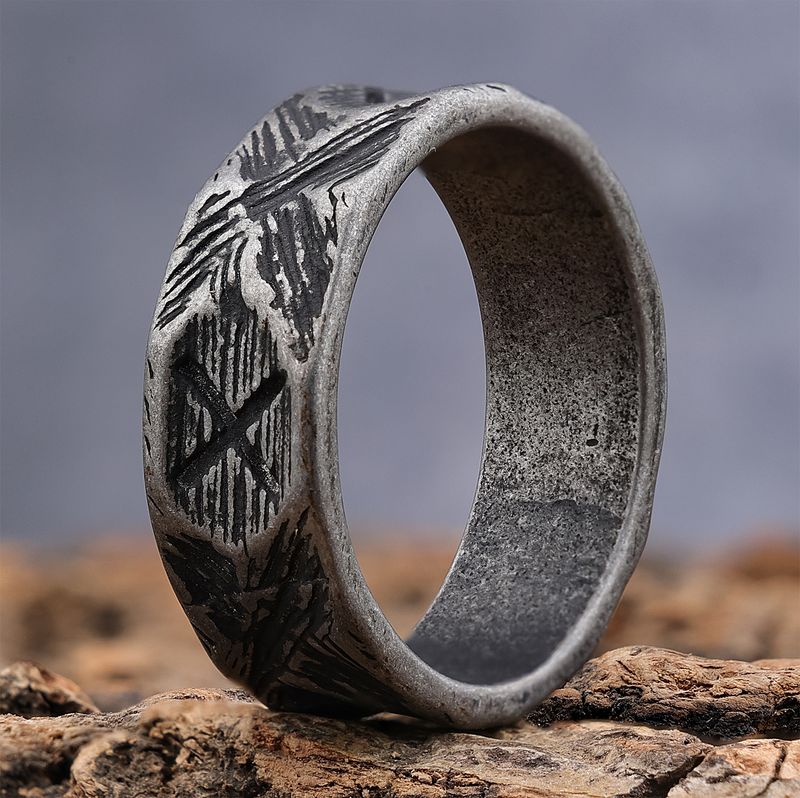 Hip-Hop Streetwear Solid Color 304 Stainless Steel Carving Men's Rings