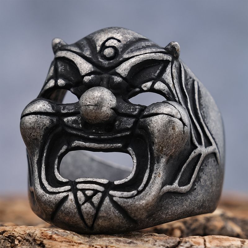 Hip-Hop Streetwear Mask 304 Stainless Steel Hollow Out Carving Men's Rings