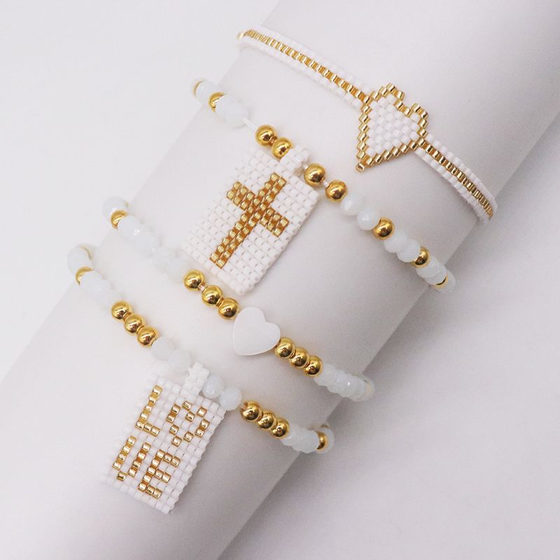 Elegant Luxuriös Kreuzen Brief Künstlicher Kristall Glas Stricken Frau Armbänder