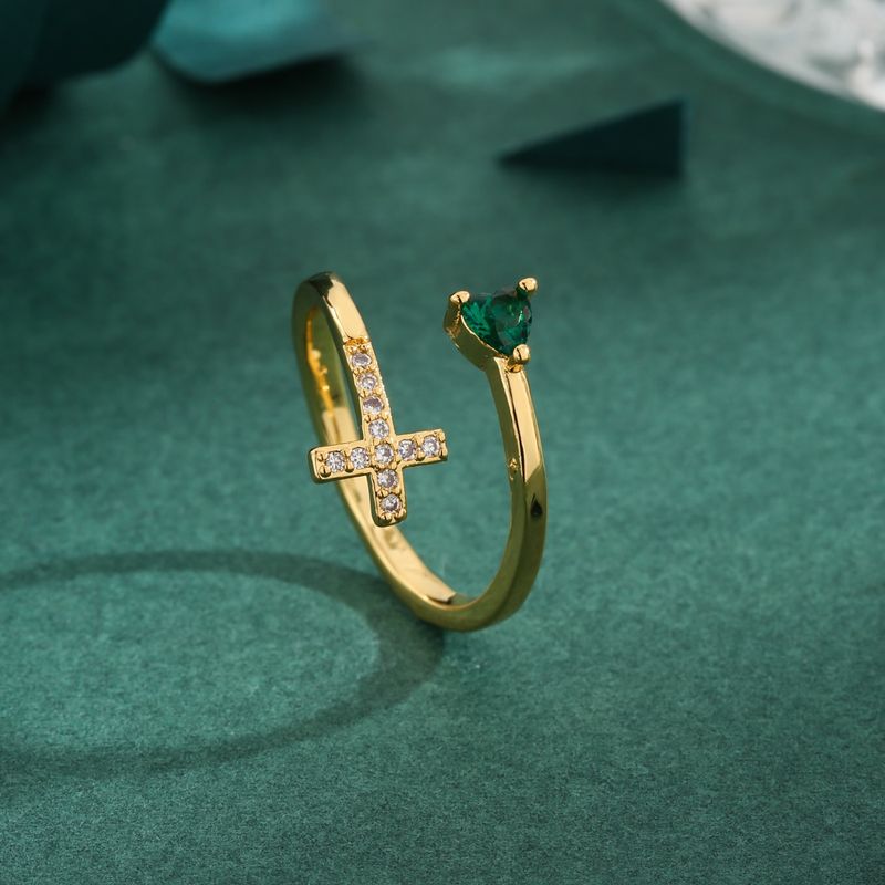 Copper 18K Gold Plated Classic Style Plating Inlay Cross Heart Shape Zircon Rings