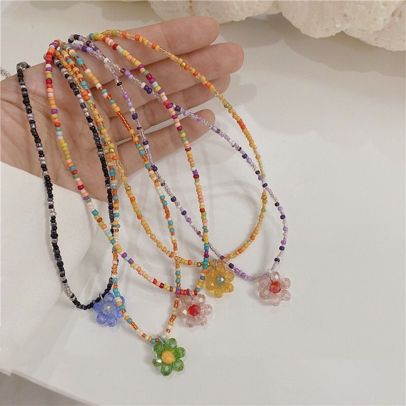 Wholesale Jewelry Simple Style Classic Style Flower Artificial Crystal Glass Beaded Pendant Necklace