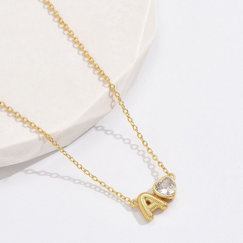 Copper Elegant Simple Style Inlaid Zircon Letter Heart Shape Pendant Necklace