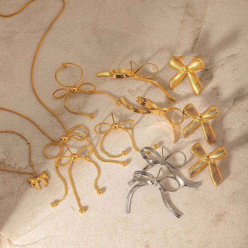 IG-Stil Elegant Bogenknoten Legierung Überzug Frau Ringe Ohrringe Halskette