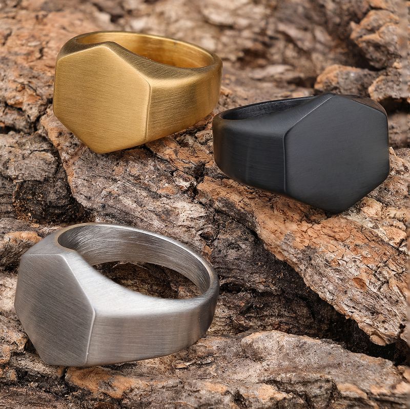 Hip-Hop Streetwear Solid Color 304 Stainless Steel Carving Men's Rings