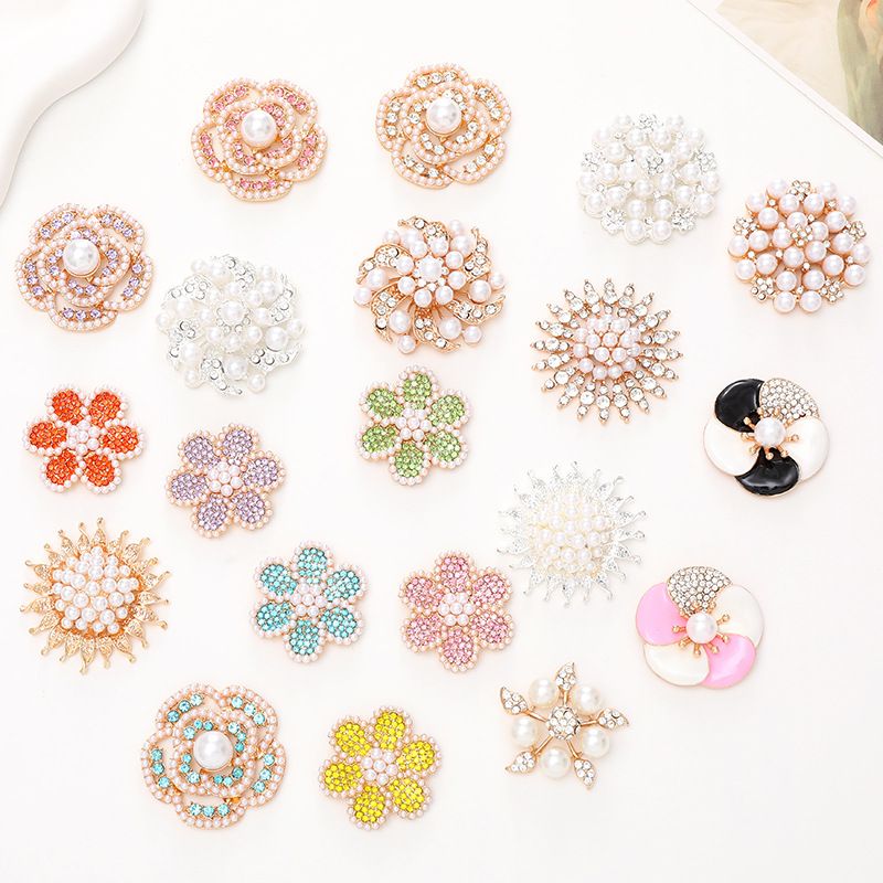 1 Piece 40*40mm 48*48mm 5*45mm Alloy Rhinestones Pearl Flower DIY Accessories