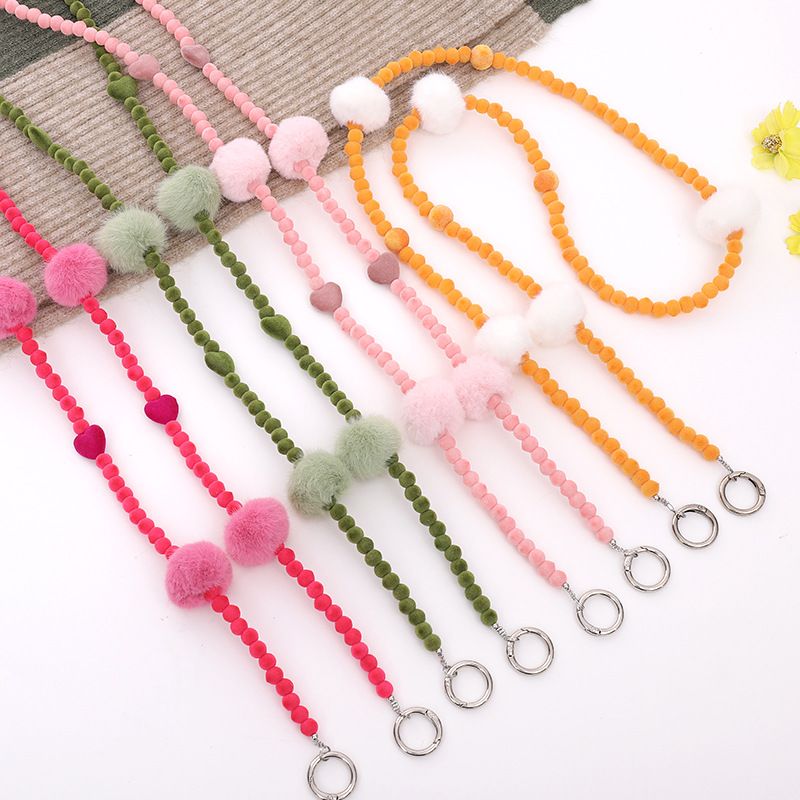 Sweet Simple Style Heart Shape Solid Color Plush Beaded Chain Mobile Phone Chain