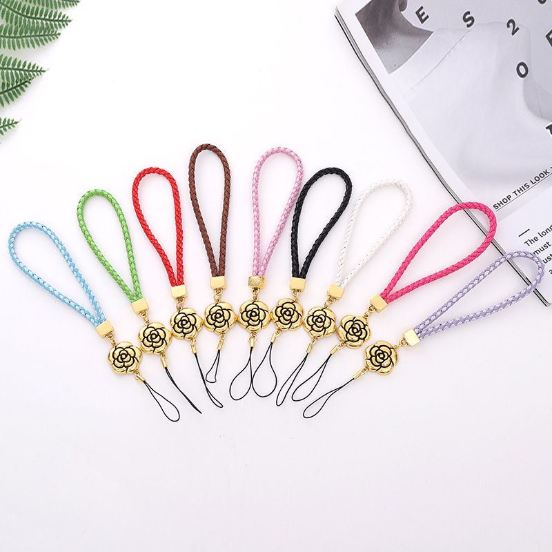 Elegant Sweet Flower Pu Leather Alloy Plating Mobile Phone Chain