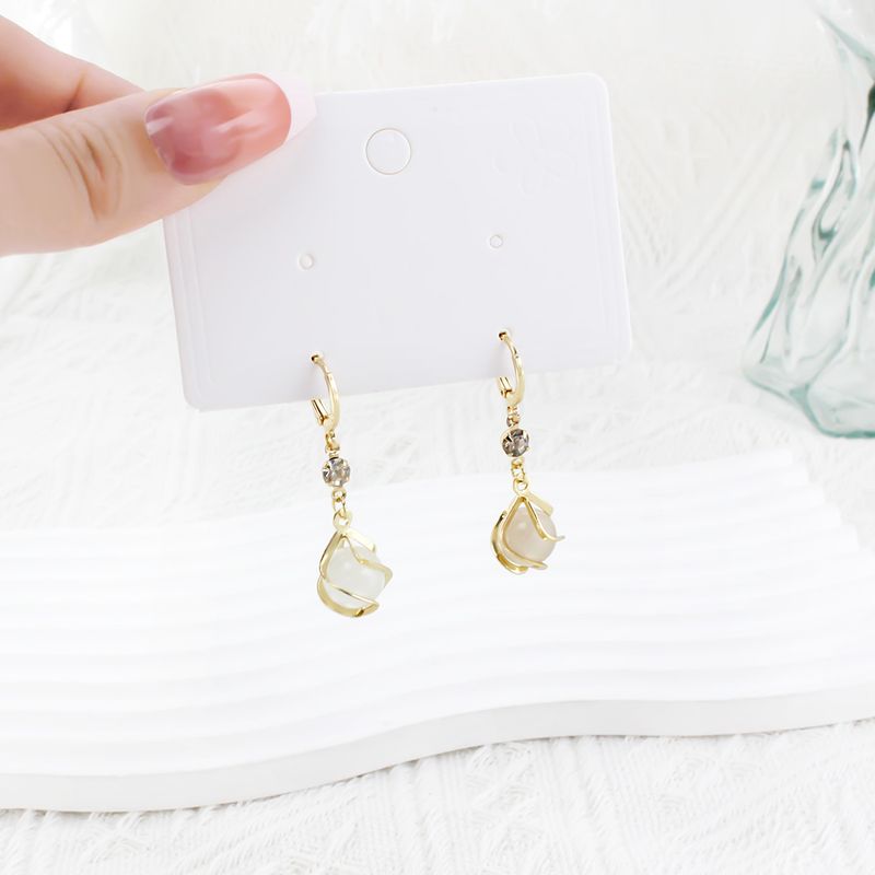 1 Pair Simple Style Commute Geometric Inlay Alloy Opal Zircon Gold Plated Drop Earrings