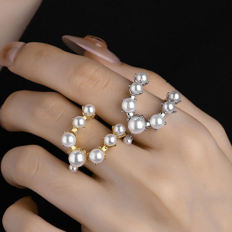 Classic Style Korean Style Geometric Solid Color Alloy Inlay Imitation Pearl Women's Open Rings