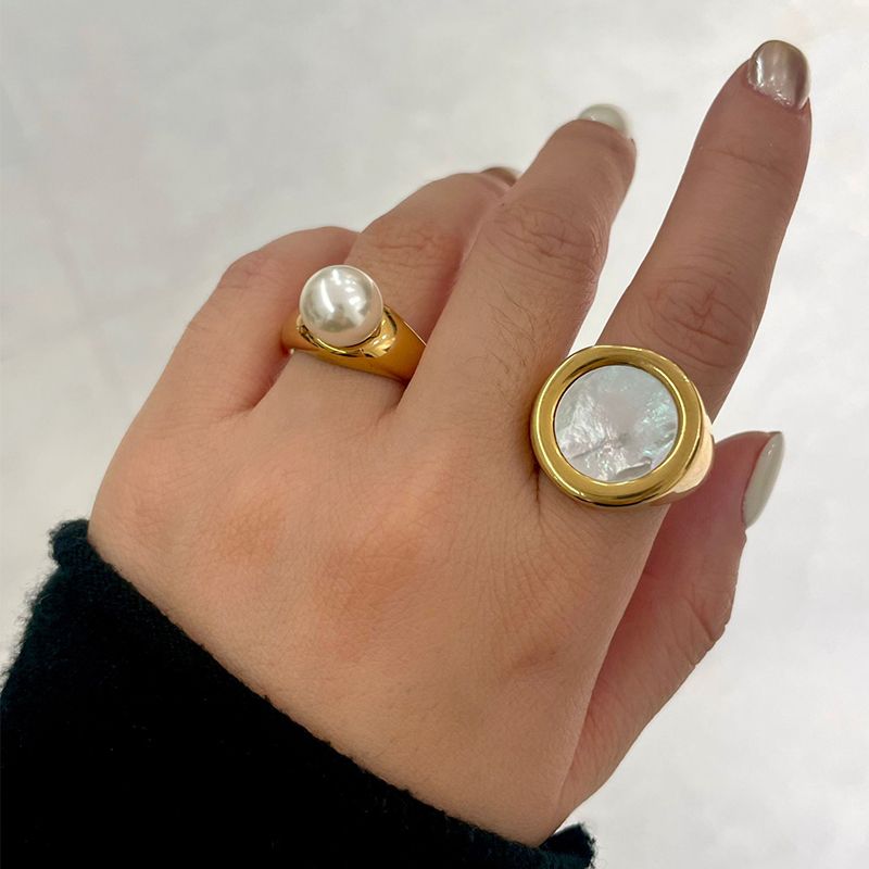 Exaggerated French Style Color Block 304 Stainless Steel 18K Gold Plated Shell Rings In Bulk