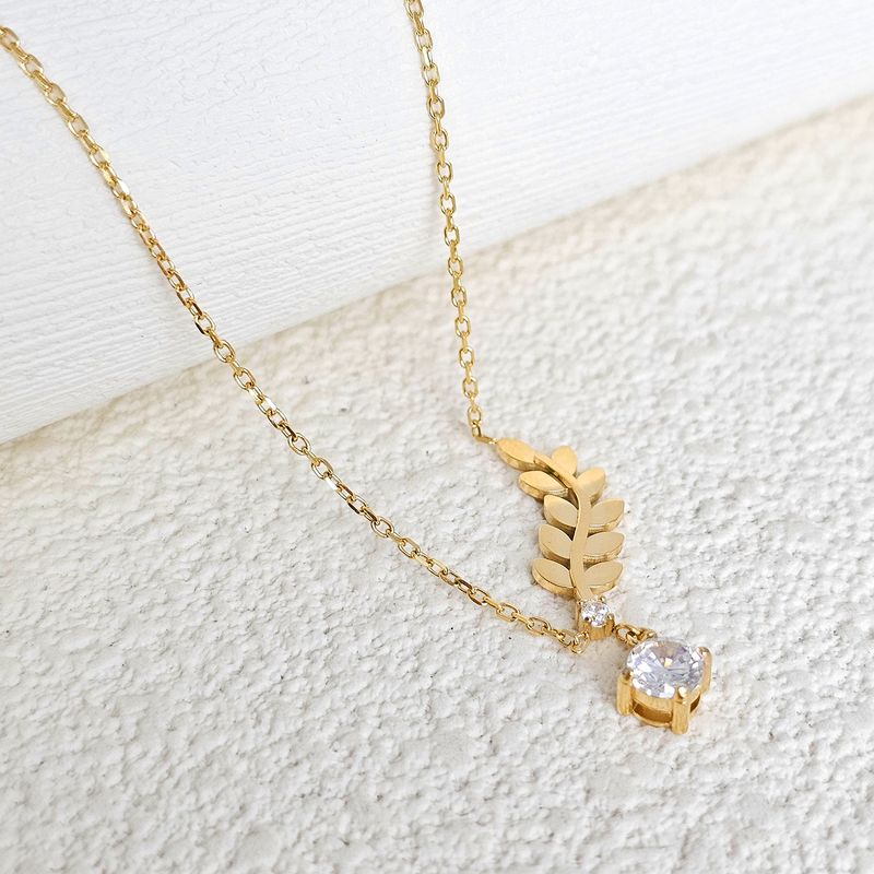 304 Stainless Steel Gold Plated Simple Style Classic Style Plating Leaves Pendant Necklace