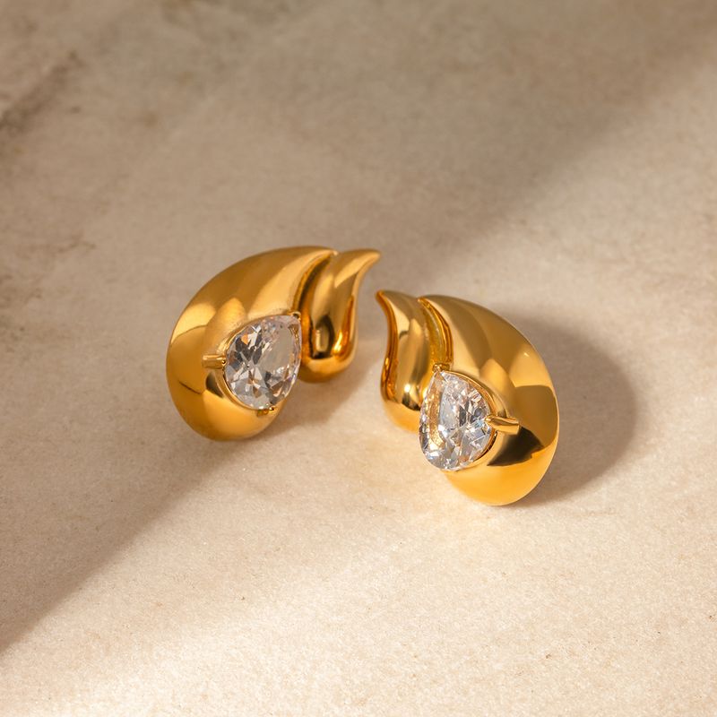 1 Pair Simple Style Classic Style Water Droplets Plating Inlay 316 Stainless Steel  18K Gold Plated Ear Studs