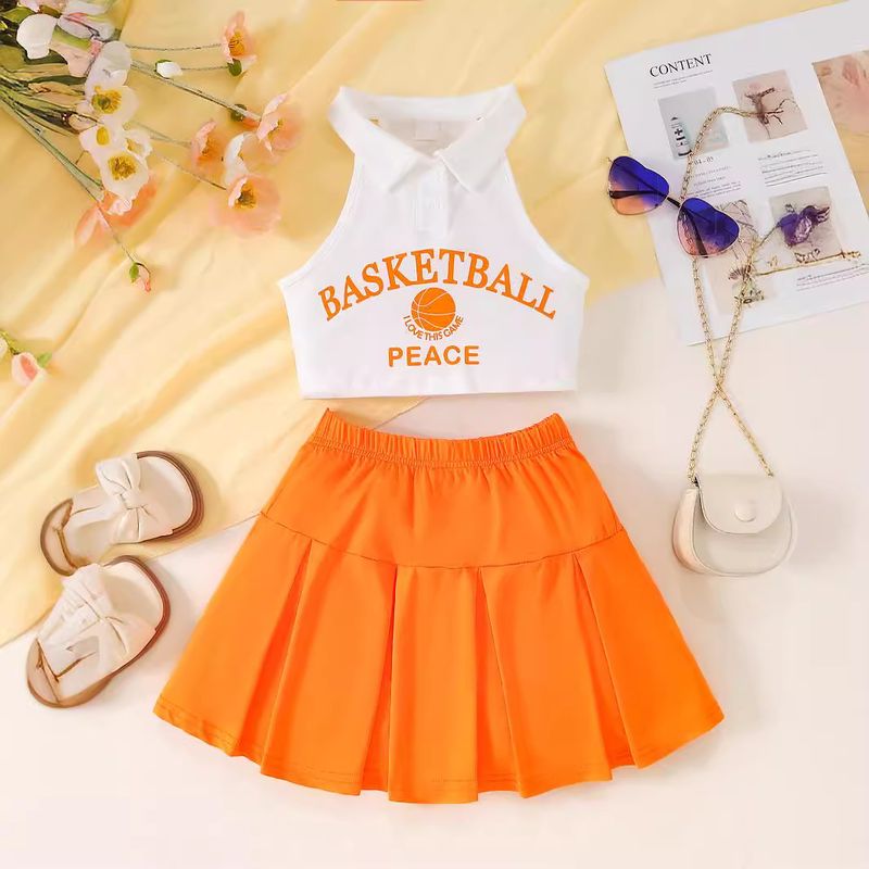 Preppy Style Sports Letter Polyester Girls Clothing Sets
