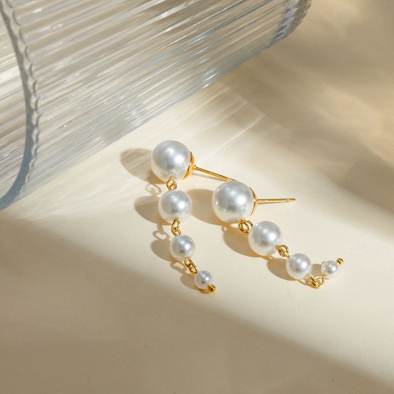 1 Pair Simple Style Classic Style Solid Color Plating Inlay 304 Stainless Steel Pearl 18K Gold Plated Drop Earrings