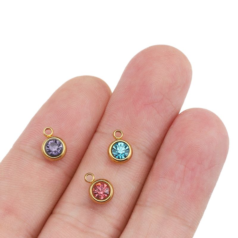 Stainless Steel 6mm Gold Birthstone Lucky Birthday Stone Pendant Cross-Border Hot Selling Water Cup Diamond Diy Ornament Accessories