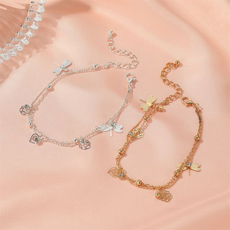 IG Style Hawaiian Modern Style Rose Dragonfly Artificial Gemstones Copper Wholesale Anklet