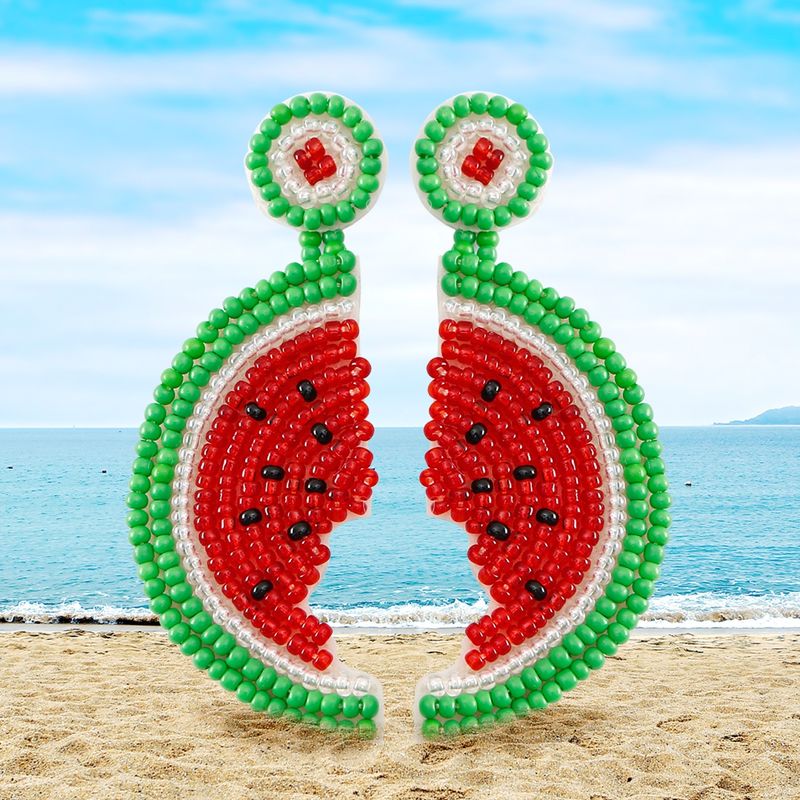 1 Paar Ferien Bohemien Tropisch Wassermelone Perlen Handgemacht Glas Tropfenohrringe