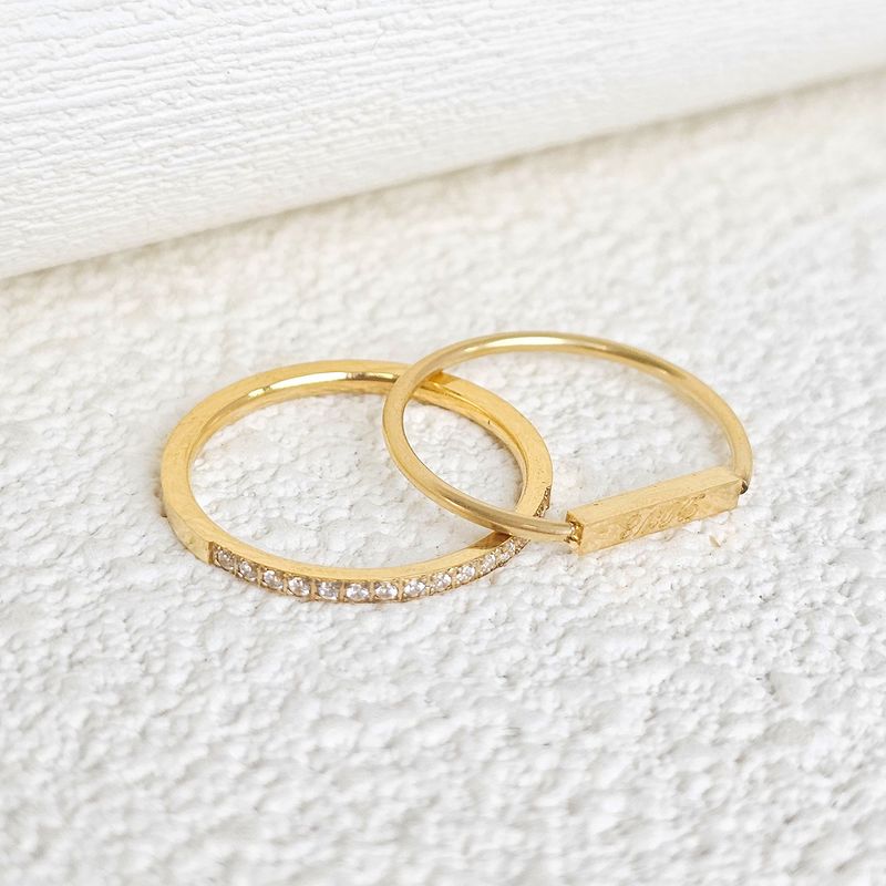 Simple Style Classic Style Solid Color 304 Stainless Steel Gold Plated Zircon Rings In Bulk