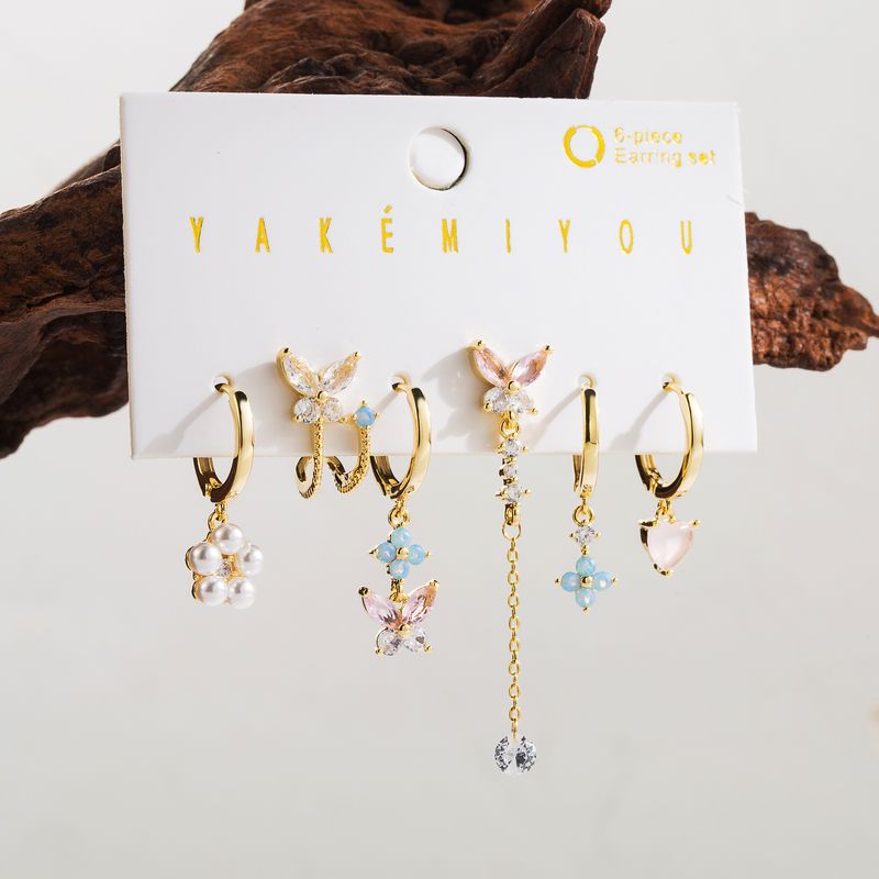 Le Cuivre Plaqué Or 14K Yakemiyou Sucré Commuer Incruster Fleur Papillon Acrylique Zircon Boucles D'oreilles