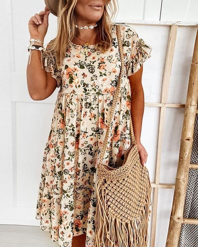 Women's Regular Dress Vacation Round Neck Short Sleeve Ditsy Floral Midi Dress Weekend Daily Lawn