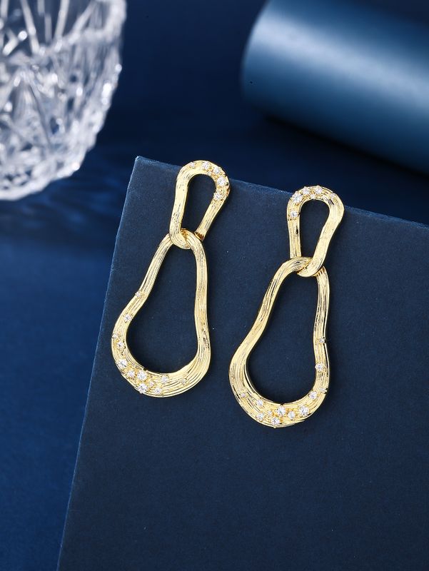 1 Pair Elegant Lady Streetwear Solid Color Inlay Copper Zircon 18K Gold Plated Drop Earrings