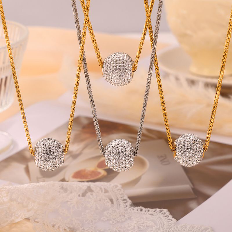 Titan Stahl 18 Karat Vergoldet Elegant Französische Art Einfacher Stil Inlay Runden Strasssteine Halskette