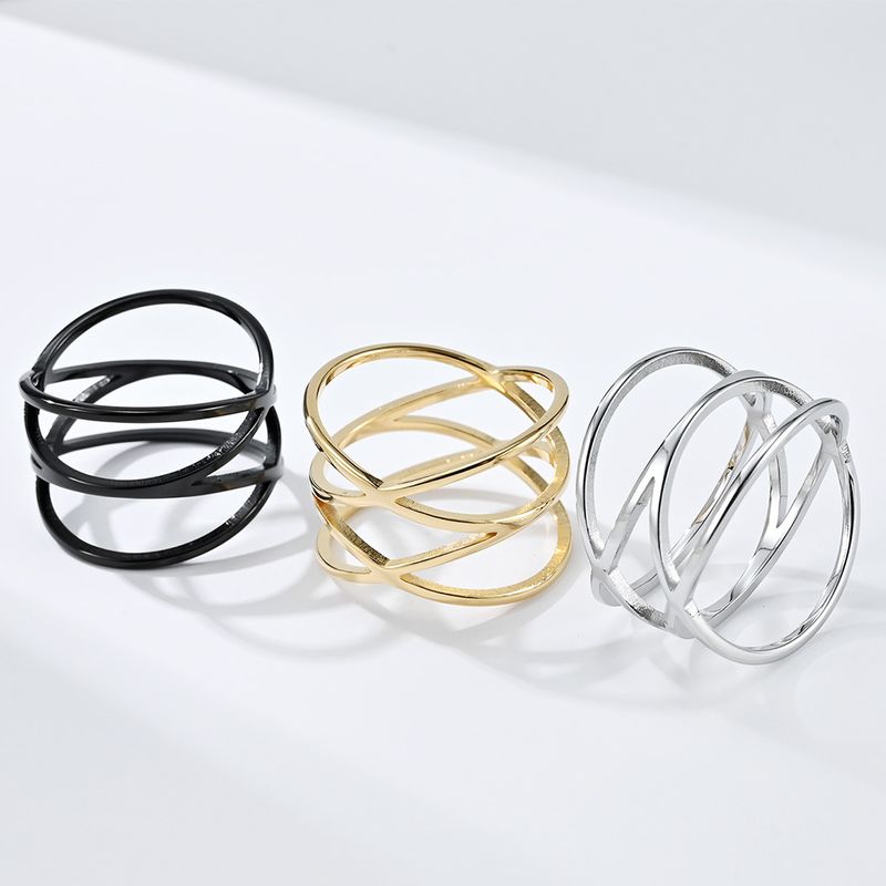 Simple Style Solid Color Lines 304 Stainless Steel 18K Gold Plated Rings In Bulk