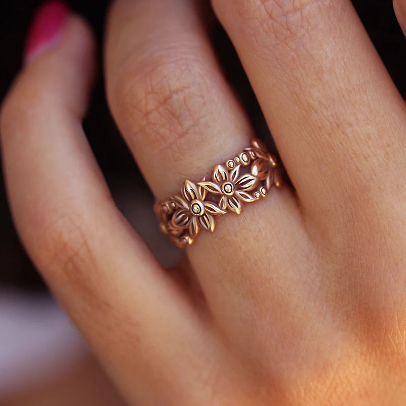 Copper Casual Sweet Plating Flower Rings