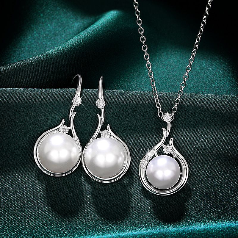 Le Cuivre Élégant Style Simple Incruster Géométrique Perles Artificielles Zircon Des Boucles D'Oreilles Collier
