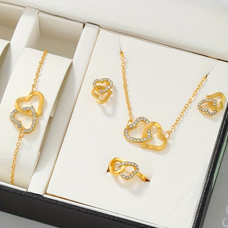 Elegant Lady Modern Style Heart Shape Alloy Inlay Rhinestones Gold Plated Women's Jewelry Set
