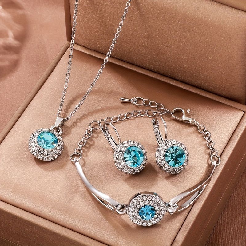 Elegant Lady Geometric Alloy Inlay Artificial Crystal Silver Plated Women's Jewelry Set