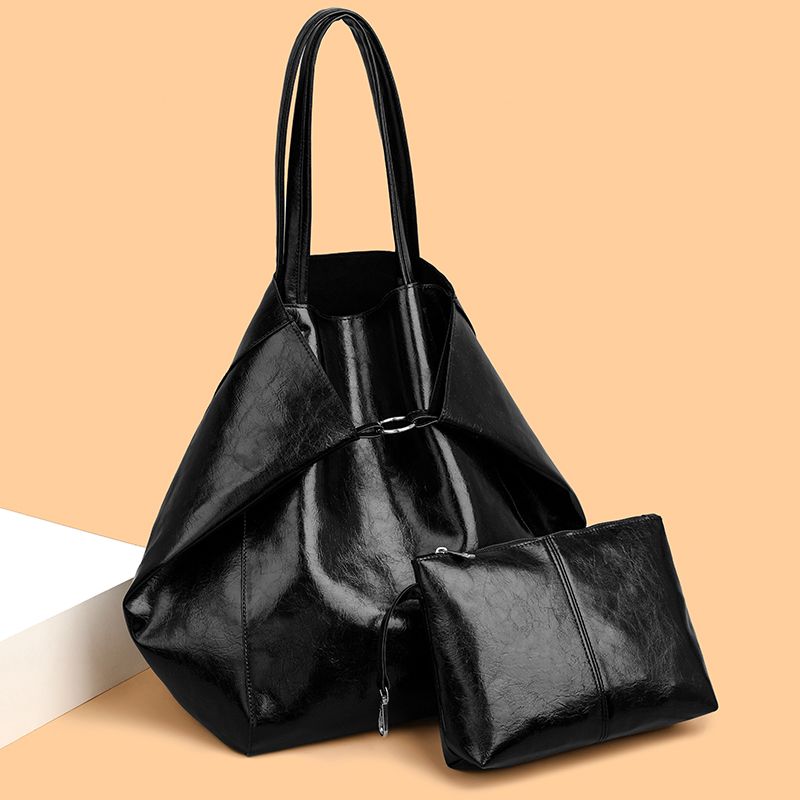 Women's Basic Classic Style Solid Color Pu Leather Shopping Bags