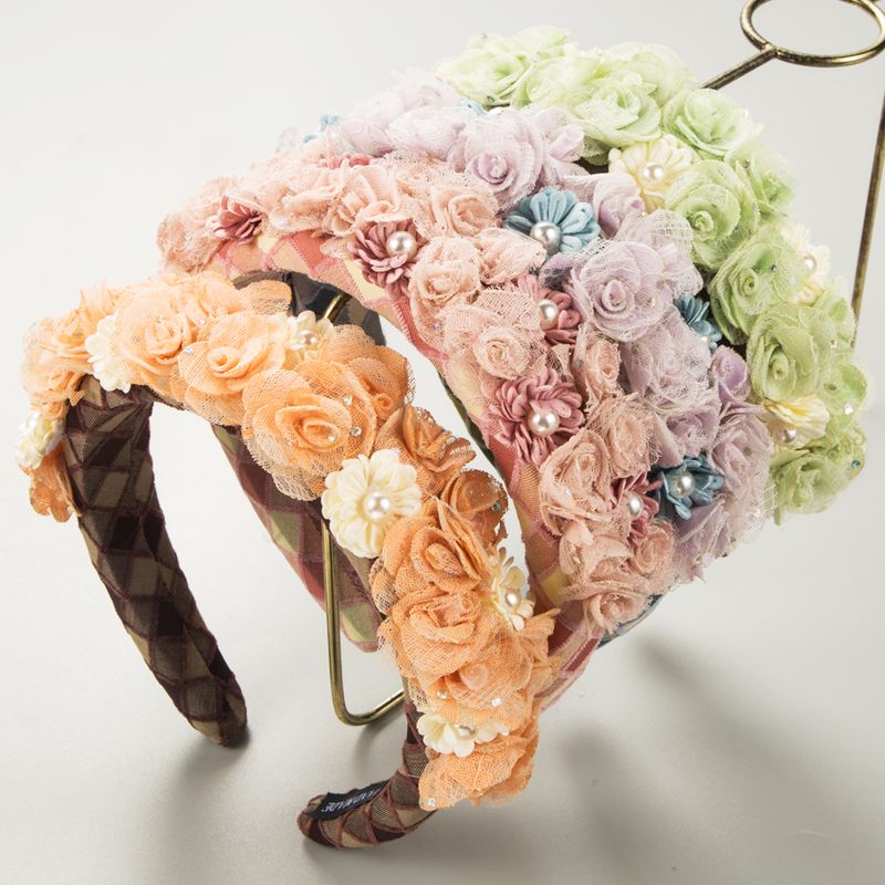 Frau Lässig Ferien Klassischer Stil Blume Legierung Tuch Schwamm Inlay Künstliche Perlen Haarband