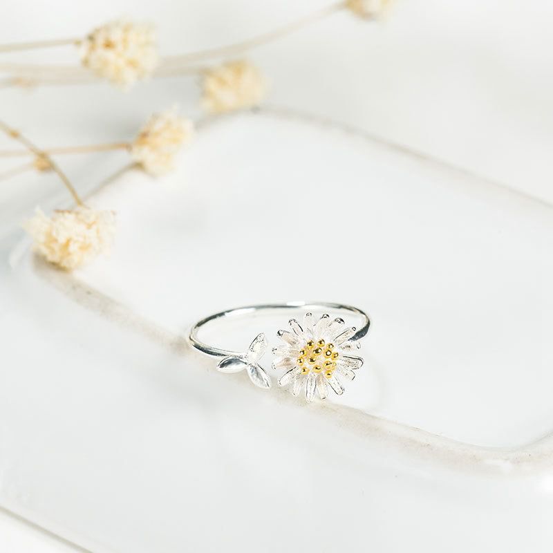 Sterling Silver Elegant Glam Daisy Open Rings